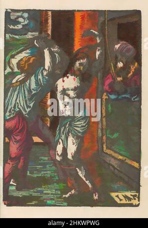 Art inspiré par la flagellation, la petite passion (titre de la série), la passion stupide (titre de la série), Christ est figé et lié à une colonne. Pilate regarde. L'imprimé fait partie d'un livre., Imprimeur: Jacob Cornelisz van Oostsanen, éditeur: Doen Pietersz., Amsterdam, 1520 - 1521 et/ou c. 1530, œuvres classiques modernisées par Artotop avec une touche de modernité. Formes, couleur et valeur, impact visuel accrocheur sur l'art émotions par la liberté d'œuvres d'art d'une manière contemporaine. Un message intemporel qui cherche une nouvelle direction créative. Artistes qui se tournent vers le support numérique et créent le NFT Artotop Banque D'Images
