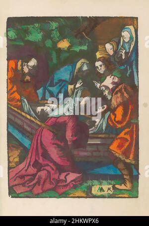 Art inspiré par l'Entombment, la petite passion (titre de la série), la passion stupide (titre de la série), le Christ mort est posé dans un tombeau. L'imprimé fait partie d'un livre., Imprimeur: Jacob Cornelisz van Oostsanen, éditeur: Doen Pietersz., Amsterdam, 1520 - 1521 et/ou c. 1530, papier, hauteur 112, oeuvres classiques modernisées par Artotop avec une touche de modernité. Formes, couleur et valeur, impact visuel accrocheur sur l'art émotions par la liberté d'œuvres d'art d'une manière contemporaine. Un message intemporel qui cherche une nouvelle direction créative. Artistes qui se tournent vers le support numérique et créent le NFT Artotop Banque D'Images