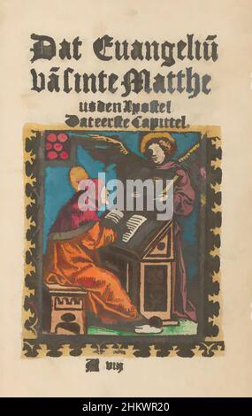 L'art inspiré par l'évangéliste Matthew écrit son évangile, DAT Evangelium van Sinte Mattheus den Apôtre. Que le premier Capittel, la passion stupide (titre de la série), l'évangéliste Matthew siège à son lectern et écrit l'évangile. Un ange lui montre quoi écrire. Sur le verso la première partie de la, les œuvres classiques modernisées par Artotop avec un peu de modernité. Formes, couleur et valeur, impact visuel accrocheur sur l'art émotions par la liberté d'œuvres d'art d'une manière contemporaine. Un message intemporel qui cherche une nouvelle direction créative. Artistes qui se tournent vers le support numérique et créent le NFT Artotop Banque D'Images