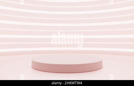 Le podium rose des courbes de style minimaliste avec fond de néon blanc et rose.Technologie et concept d'objet.3D rendu d'illustration Banque D'Images