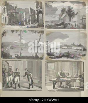 Art inspiré par la feuille d'album avec diverses représentations, la feuille d'album avec 6 représentations découpées de reproductions principalement folkloriques, du Coliseum, des paysages avec vue sur la ville et militaire, entre autres., imprimeur: Alexander Cranendoncq, Nijmegen, 1814 - 1869, papier, fouetter, Hauteur 400, œuvres classiques modernisées par Artotop avec une touche de modernité. Formes, couleur et valeur, impact visuel accrocheur sur l'art émotions par la liberté d'œuvres d'art d'une manière contemporaine. Un message intemporel qui cherche une nouvelle direction créative. Artistes qui se tournent vers le support numérique et créent le NFT Artotop Banque D'Images