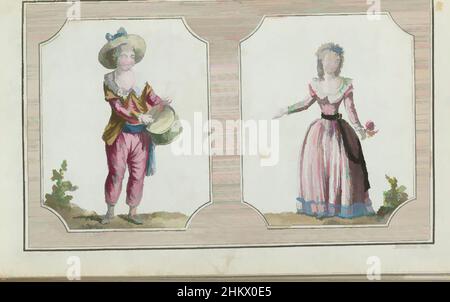 Art inspiré par Cabinet des modes ou les modes nouvelles, 1 février 1786, 6th cahier, pl. Moi, deux enfants. Sur la gauche un garçon battant un tambour. Selon le texte qui l'accompagne, il porte un chapeau de jonc, garni d'une rosette et d'un ruban bleu. Sa chemise a une colerette. Manches courtes, œuvres classiques modernisées par Artotop avec une touche de modernité. Formes, couleur et valeur, impact visuel accrocheur sur l'art émotions par la liberté d'œuvres d'art d'une manière contemporaine. Un message intemporel qui cherche une nouvelle direction créative. Artistes qui se tournent vers le support numérique et créent le NFT Artotop Banque D'Images