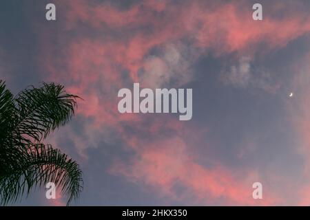 5 février 2022: Le croissant de lune pendant le spectaculaire coucher de soleil orange et rose à San Diego, Californie, le samedi 5th février 2022 (Credit image: © Rishi Deka/ZUMA Press Wire) Banque D'Images