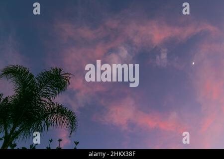 5 février 2022: Le croissant de lune pendant le spectaculaire coucher de soleil orange et rose à San Diego, Californie, le samedi 5th février 2022 (Credit image: © Rishi Deka/ZUMA Press Wire) Banque D'Images