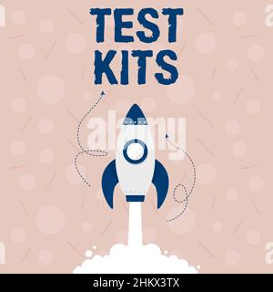 Inspiration montrant des kits de test de signe. Mot pour les outils utilisés pour détecter la présence de quelque chose dans le corps Illustration de Rocket Ship Launching Fast Banque D'Images