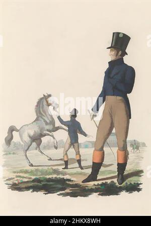 Art inspiré par les servants des fermes de l'Etat Stud, Un serviteur néerlandais des fermes de l'Etat Stud, avec un cheval. Tôle 63. Présentation uniforme dans 'Suite de la Description comme pour les troupes néerlandaises royales' par J.F. Teupken, 1826., imprimerie: Dirk Sluyter, imprimerie: Joannes Bemme, imprimerie, oeuvres classiques modernisées par Artotop avec une touche de modernité. Formes, couleur et valeur, impact visuel accrocheur sur l'art émotions par la liberté d'œuvres d'art d'une manière contemporaine. Un message intemporel qui cherche une nouvelle direction créative. Artistes qui se tournent vers le support numérique et créent le NFT Artotop Banque D'Images