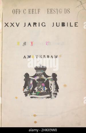 Art inspiré par la page de titre du guide officiel du parti pour le 25th anniversaire de l'inauguration du roi Willem III à Amsterdam, 1874, guide officiel du parti pour le XXV-année jubilé de l'inauguration de sa Majesté le Roi Willem III à Amsterdam., page de titre du parti officiel, Œuvres classiques modernisées par Artotop avec une touche de modernité. Formes, couleur et valeur, impact visuel accrocheur sur l'art émotions par la liberté d'œuvres d'art d'une manière contemporaine. Un message intemporel qui cherche une nouvelle direction créative. Artistes qui se tournent vers le support numérique et créent le NFT Artotop Banque D'Images