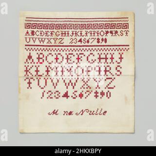 L'art s'inspire du marqueur de coton rouge sur coton, du marqueur de coton sur coton. La broderie a des croix, des croix de résistance, des méandres, un alphabet, des chiffres et le nom MINA NULLE., fabricant: Louise Wilhelmina Nulle, pays-Bas, c. 1900, coton (textile), broderie, longueur, oeuvres classiques modernisées par Artotop avec une touche de modernité. Formes, couleur et valeur, impact visuel accrocheur sur l'art émotions par la liberté d'œuvres d'art d'une manière contemporaine. Un message intemporel qui cherche une nouvelle direction créative. Artistes qui se tournent vers le support numérique et créent le NFT Artotop Banque D'Images