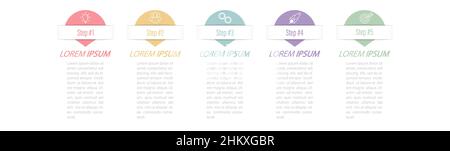 Infographies.Visualisation des données commerciales, des projets, des formations, des plans de développement et des stratégies.Pictogrammes de processus.Style plat. Illustration de Vecteur