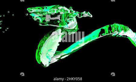 Jet liquide vert sur le rendu noir super ralenti 1000 FPS 3D Banque D'Images