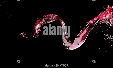 Jet liquide rouge sur noir Fluid art Super Slow Motion 1000 FPS 3D rendu Banque D'Images