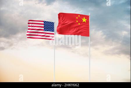 Le drapeau de la Chine, officiellement le drapeau national de la République populaire de Chine et également connu sous le nom de drapeau rouge à cinq étoiles Banque D'Images