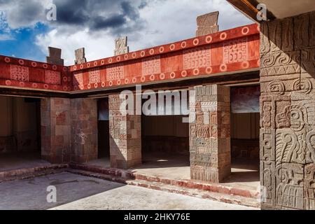 Cour du Palais de Quetzalpapálotl, Teotihuacan, ancienne ville pré-colombienne et complexe archéologique au nord-est de Mexico.Amérique du Nord Banque D'Images