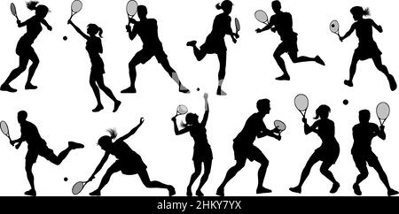 Silhouette tennis joueurs équipe sportive Illustration de Vecteur