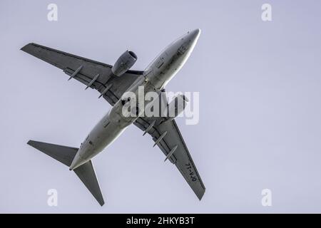 Gros plan d'un Boeing 737-8D6 Air Algerie volant dans le ciel Banque D'Images