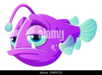 Triste dessin animé couleur poisson pêcheur à la ligne pour l'impression, l'illustration, le jeu.Illustration vectorielle. Illustration de Vecteur