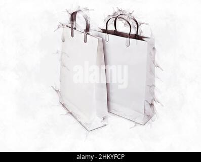 Illustration : dessiner deux sacs d'achats pour le Vendredi fou. Banque D'Images