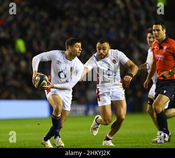 BT Murrayfield Stadium.Edinburgh.Scotland.UK.5th Fév 22 match Guinness des six Nations Ecosse contre Angleterre.Ben Youngs et Joe Merchant (R) en Angleterre : eric mccowat/Alay Live News Banque D'Images