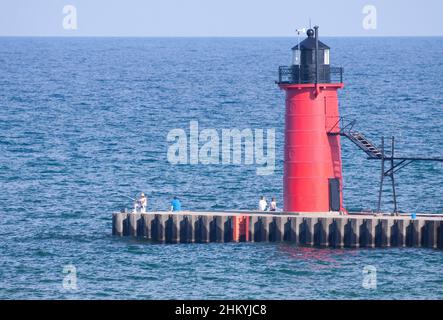 Phare de South Haven Breakwater le long du lac Michigan Banque D'Images