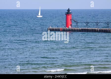 Phare de South Haven Breakwater le long du lac Michigan Banque D'Images