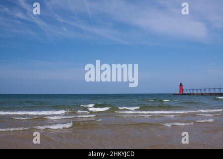 Phare de South Haven Breakwater le long du lac Michigan Banque D'Images