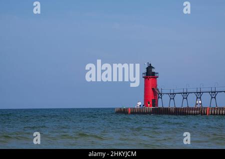 Phare de South Haven Breakwater le long du lac Michigan Banque D'Images