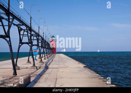 Phare de South Haven Breakwater le long du lac Michigan Banque D'Images