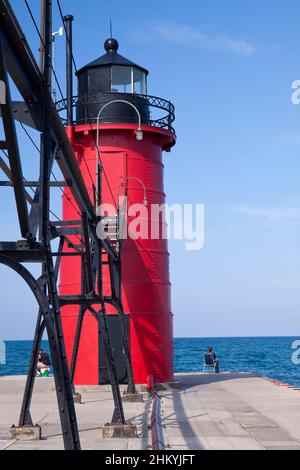 Phare de South Haven Breakwater le long du lac Michigan Banque D'Images