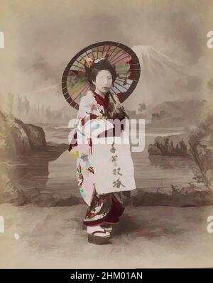 Art inspiré par Portrait d'une fille japonaise inconnue avec parasol, jeune fille allant à l'école, Japon, 1855 - 1890, papier, imprimé albumine, Hauteur 280 mm × largeur 216 mm, oeuvres classiques modernisées par Artotop avec une touche de modernité. Formes, couleur et valeur, impact visuel accrocheur sur l'art émotions par la liberté d'œuvres d'art d'une manière contemporaine. Un message intemporel qui cherche une nouvelle direction créative. Artistes qui se tournent vers le support numérique et créent le NFT Artotop Banque D'Images