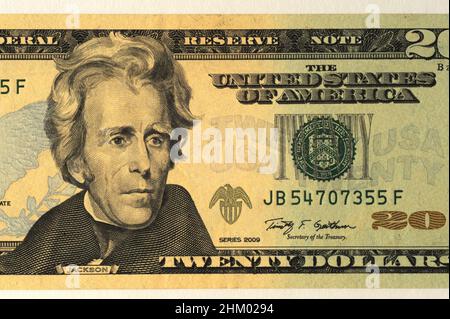 Mumbai Inde Asie avril 22 2021 face de JACKSON imprimé sur Twenty Dollar Banknote International Currency Banque D'Images