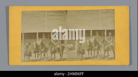 Art inspiré par les soldats français à cheval, France, c. 1860 - c. 1880, carton, imprimé albumine, hauteur 85 mm × largeur 170 mm, oeuvres classiques modernisées par Artotop avec une touche de modernité. Formes, couleur et valeur, impact visuel accrocheur sur l'art émotions par la liberté d'œuvres d'art d'une manière contemporaine. Un message intemporel qui cherche une nouvelle direction créative. Artistes qui se tournent vers le support numérique et créent le NFT Artotop Banque D'Images