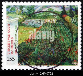 ALLEMAGNE - VERS 2020 : un timbre imprimé en Allemagne montre Field of Poppies, peinture de Vincent van Gogh, peintre néerlandais, vers 2020 Banque D'Images