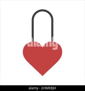 Icône de cadenas en forme de cœur sur fond blanc.Silhouette de château en forme de coeur. Illustration de Vecteur