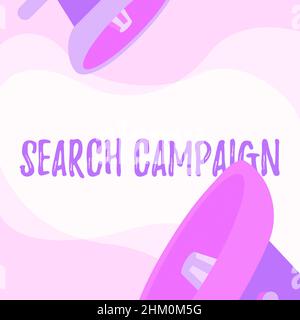 Légende présentant la campagne de recherche. Méthode de photo conceptuelle de placer des annonces en ligne sur des pages Web paire de Megaphone dessin faire Banque D'Images