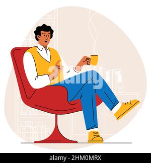 Pause café.Homme d'affaires avec une tasse de café. Illustration de Vecteur