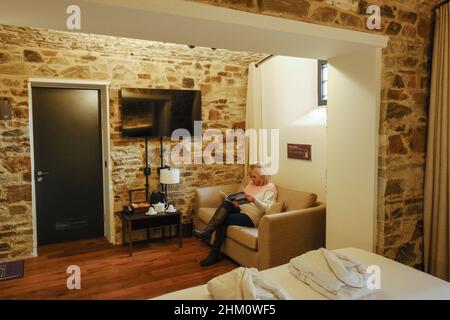 Une chambre à l'intérieur de l'hôtel Bodmin Jail à Cornwall Banque D'Images