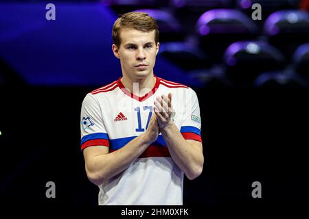 AMSTERDAM, PAYS-BAS - FÉVRIER 6: Anton Sokolov de Russie pendant le Futsal masculin Euro 2022 finale du match entre le Portugal et la Russie au Ziggo Dome le 6 février 2022 à Amsterdam, pays-Bas (photo de Marcel ter Bals/Orange Pictures) Banque D'Images