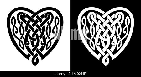Motif tissage noir et blanc pour la Saint-Valentin.Illustration du vecteur isolé.Motif de nœud celtique, cœurs entrelacés. Illustration de Vecteur