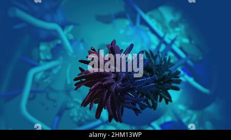 3D illustration - Flurona, double infection de Covid et la grippe.Coronavirus muté SRAS-COV-2. Banque D'Images