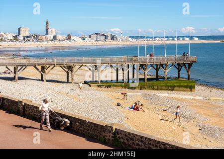 Jetée en bois à Sainte-adresse, France. Banque D'Images