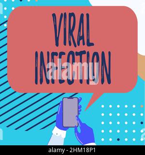 Légende conceptuelle infection virale. Vue d'ensemble de l'entreprise infection virale dessin mobile partage de commentaires positifs et bonne bulle de la parole Banque D'Images