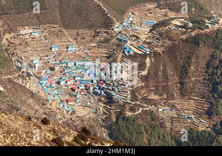 Namche Bazar - Parc national de Sagarmatha - vallée de Khumbu - Chemin vers le camp de base Everest - Népal Banque D'Images