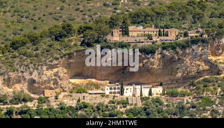 Vue aérienne, Ermita de Sant Honorat et Santuari de Gracia à la montagne Puig de Randa, Randa, Majorque, Iles Baléares, Espagne, Algaida, Dévotiona Banque D'Images