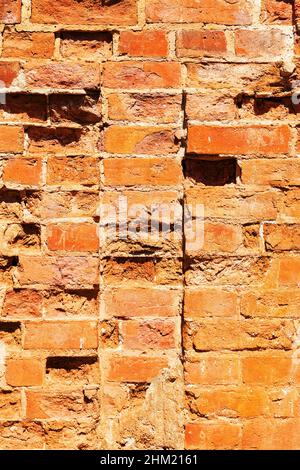 Vider la perspective de texture de mur Old Brick.Surface murale peinte en difficulté.Large Brickwall.Grunge Red Stonewall fond.Bâtiment Shabby FAC Banque D'Images