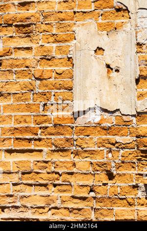 Vider la perspective de texture de mur Old Brick.Surface murale peinte en difficulté.Large Brickwall.Grunge Red Stonewall fond.Bâtiment Shabby FAC Banque D'Images