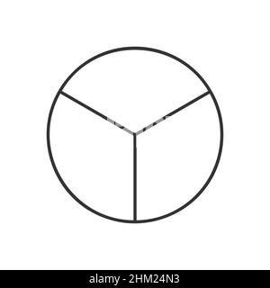 Cercle divisé en 3 segments.Tarte ou pizza en forme de rond coupée en trois tranches égales en forme de contour.Exemple d'organigramme simple isolé sur fond blanc.Illustration linéaire vectorielle Illustration de Vecteur