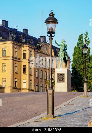 Statue de Karl XIV Johans, Gamla Stan, Stockholm, Comté de Stockholm, Suède Banque D'Images