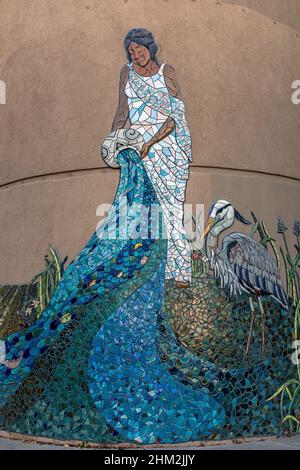 Mosaïque de mosaïque (détail) sur le Centre de congrès d'Albuquerque par Cassandra Reid comme artiste principal: 'Donneur d'eau, essence de vie' 2015 Banque D'Images