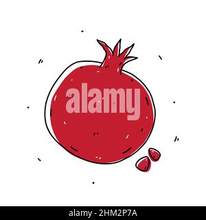 Fruit de grenade isolé sur fond blanc. Aliments biologiques sains. Illustration vectorielle dessinée à la main, style doodle. Parfait pour les cartes, le logo, les décorations, les recettes, les différents modèles. Illustration de Vecteur