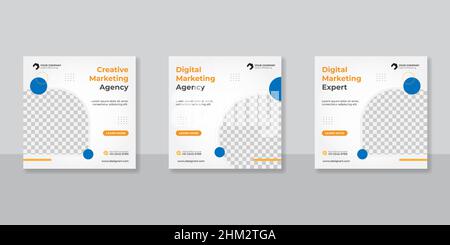 Ensemble de modèles de publication sur les médias sociaux de marketing d'entreprise numérique Illustration de Vecteur